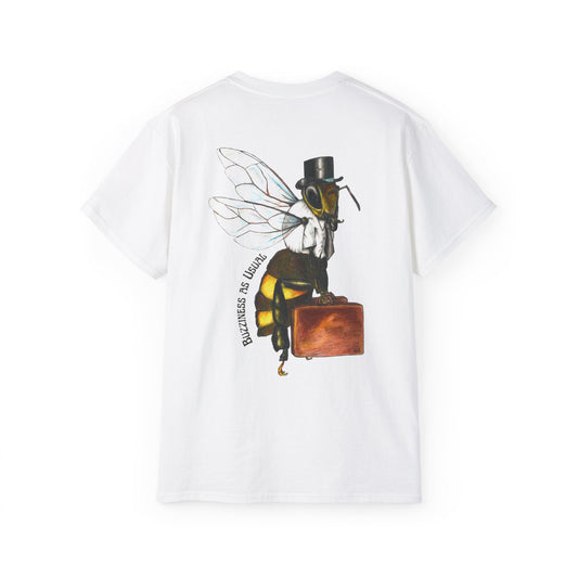 Bee Wearing A Top Hat And Briefcase | Unisex Cotton Tee | Buzziness as Usual