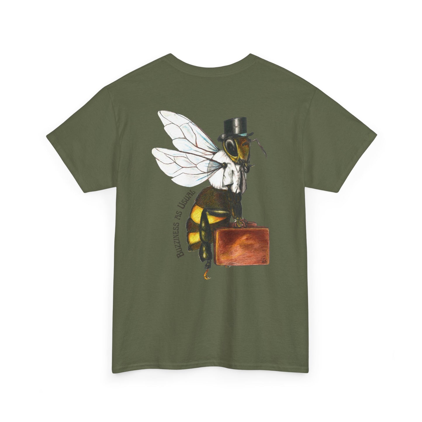 Bee Wearing A Top Hat And Briefcase | Unisex Natural/Sand/Gold Cotton Tees | Buzziness as Usual