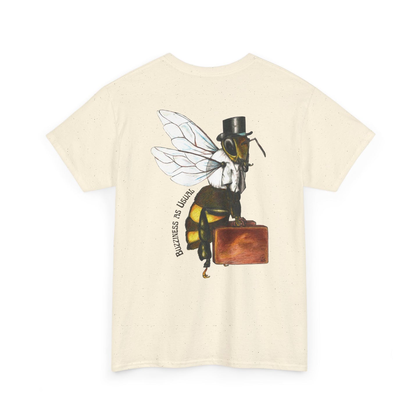 Bee Wearing A Top Hat And Briefcase | Unisex Natural/Sand/Gold Cotton Tees | Buzziness as Usual