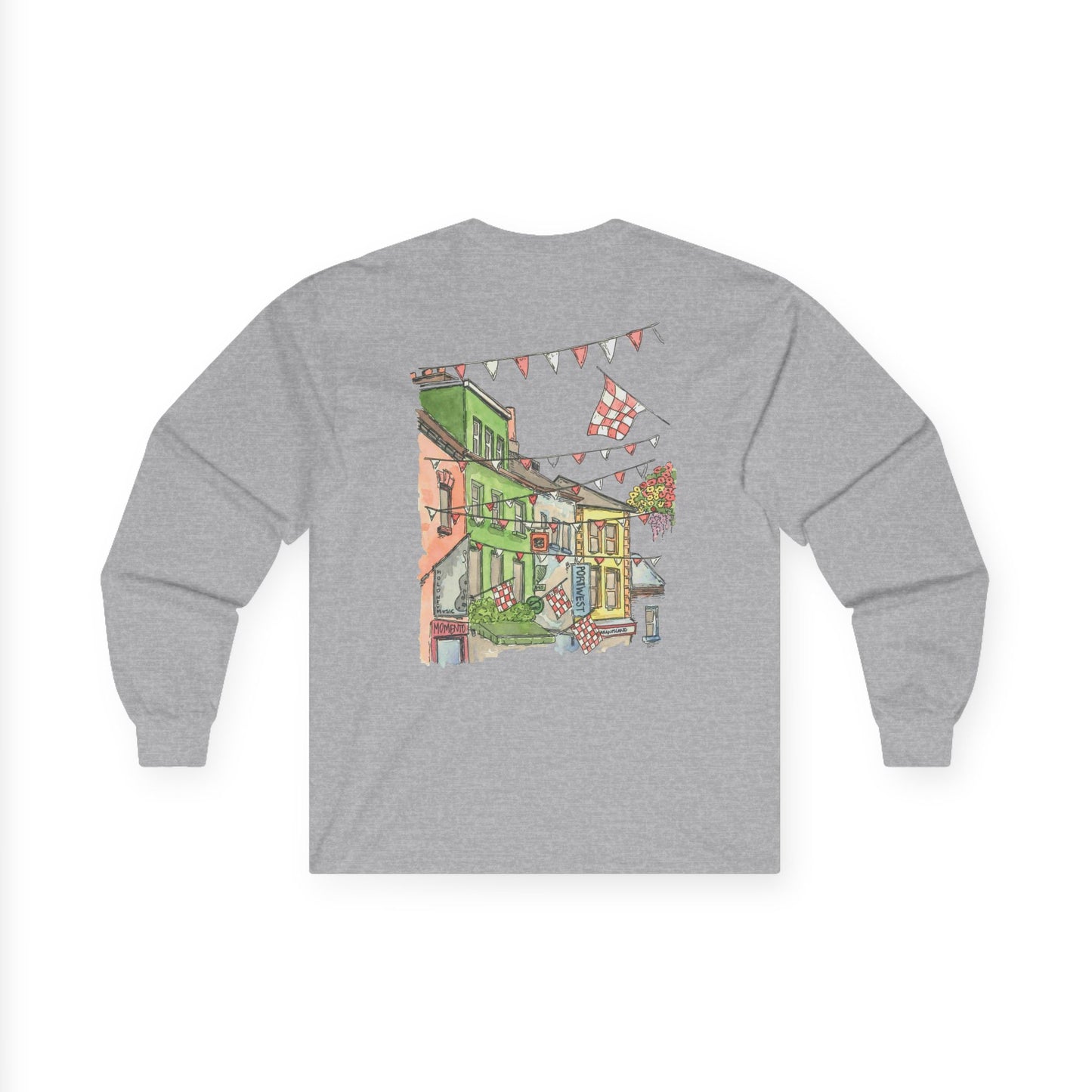 Unisex Cotton Long Sleeve Tee |Home is where the heart is - Galway | Watercolor painting - Hand designed