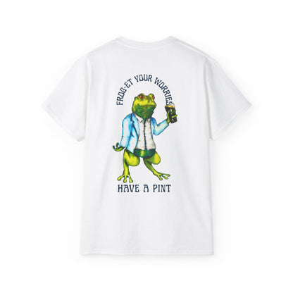 Frog Graphic Tee Shirt 'Froget Your Worries' Funny Drink Pun Unisex | Blue Typology Option