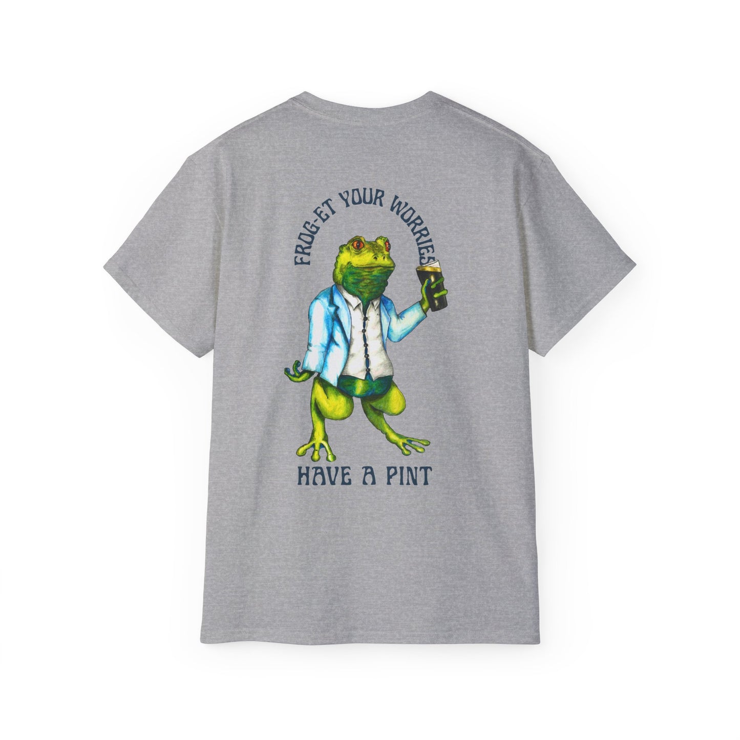 Frog Graphic Tee Shirt 'Froget Your Worries' Funny Drink Pun Unisex | Blue Typology Option