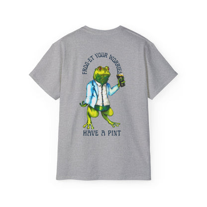 Frog Graphic Tee Shirt 'Froget Your Worries' Funny Drink Pun Unisex | Blue Typology Option